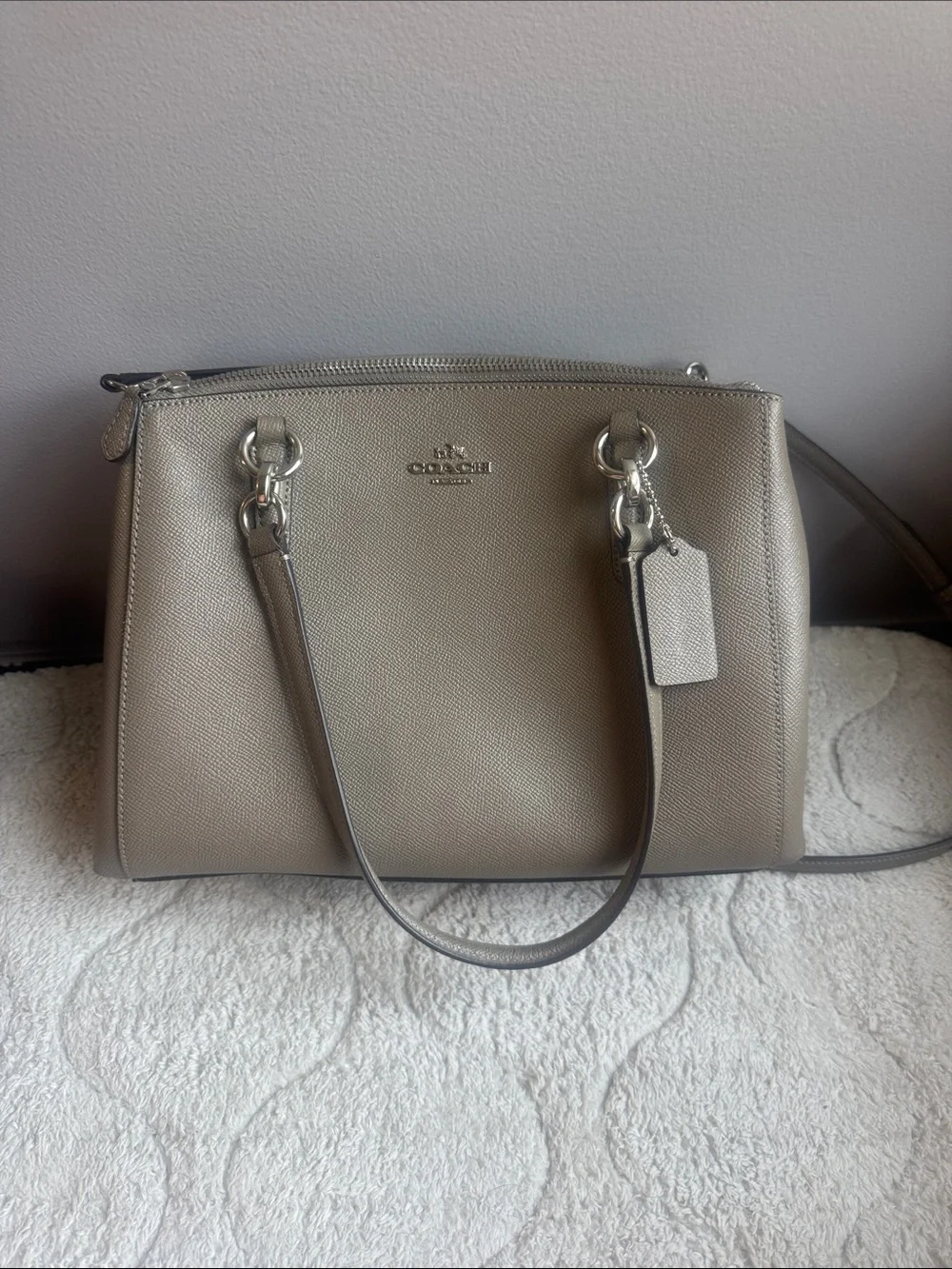 Coach Metallic Taupe Satchel with Silver Hardware